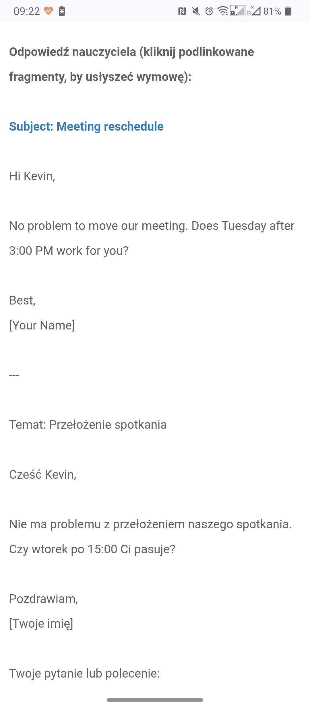 Automatyczny Nauczyciel – gotowy mail po angielsku